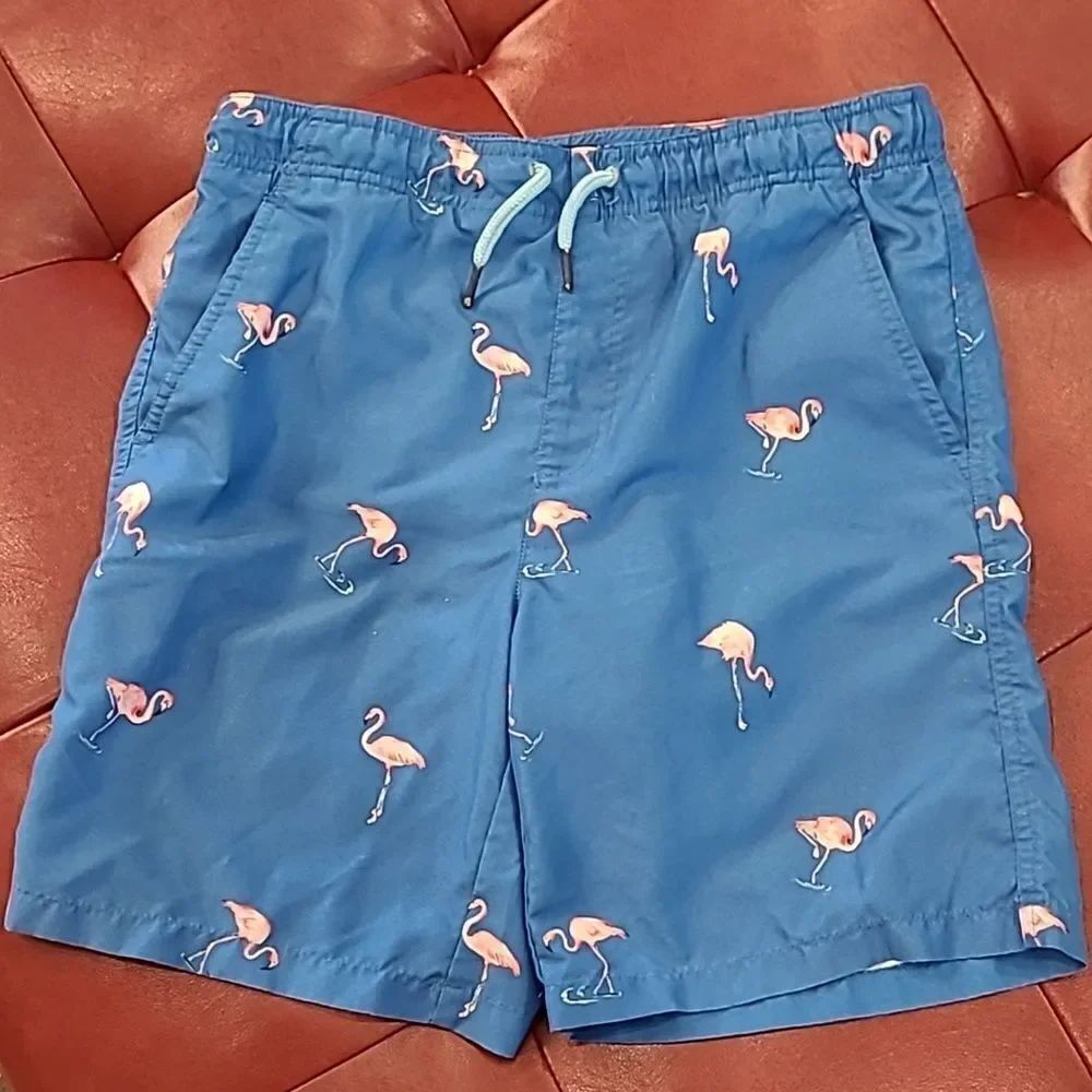 Crown & Ivy sz L blue shorts with pink flamingos